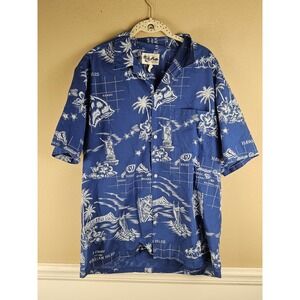 Vintage Howie Mens Blue Hawaiian Short Sleeve Camp Shirt 2XL